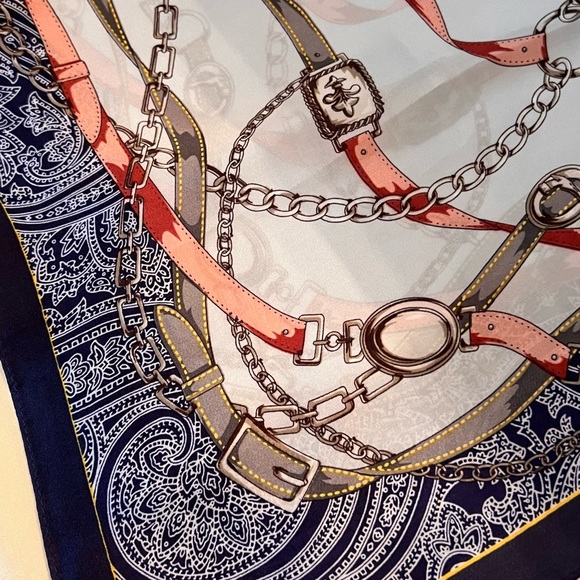 New Cute Blue & Cream Satin Scarf size OS - Picture 3 of 7